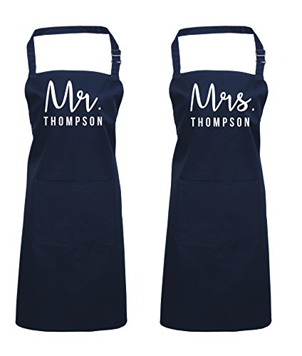 Tablier personnalisé Mr & Mrs Edward Sinclair bleu taille unique pour cuisine