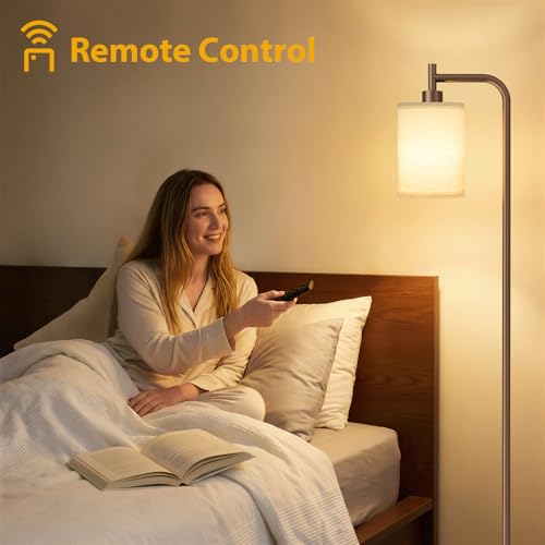 Image of Ziisee 64 inch Floor Lamp for Living Room with Remote Control, Deep Beige Shade with Brown Pole, Dimmable Tall Lamps for Bedroom Office Corner, 9W LED Bulb Included