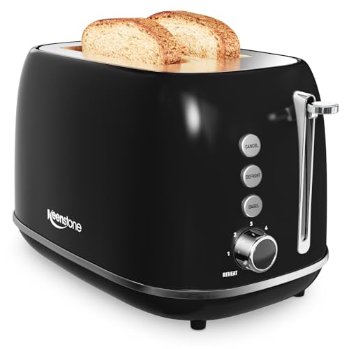 2 Slice Retro Stainless Steel Toaster with Bagel, Cancel, Defrost Function and 6 Bread Shade...