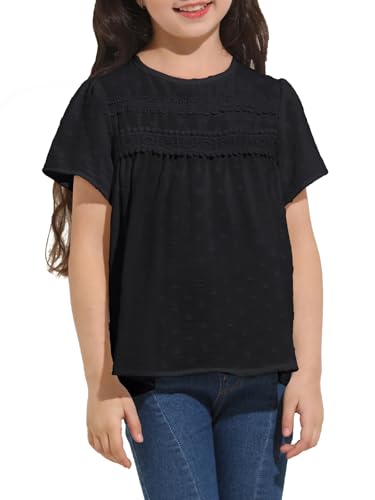 Image of Girl Cute Short Sleeve Shirts Casual Chiffon Blouses Flowy Hem Boho Tunic Tops 4-12 Years