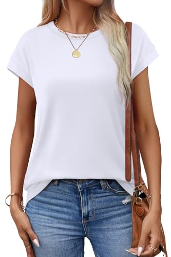 Alaroo White Blouse for Women Casual Shorts Sleeve Tops Women's T-Shirts Plain White M