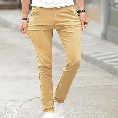 JEsilunmaMY Men's Slim Fit Straight Leg Pants Stretch Cotton Summer Casual Pants Solid Color Lounge Trousers with Pockets2