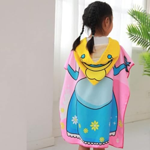 Image of Famyo Poncho Towel for Kids | Hooded Micro-Fiber Bath Towels | 60 x 60cm Toddler Pool Towel for Boys & Girls, 1-7 Years (Blue Lady)