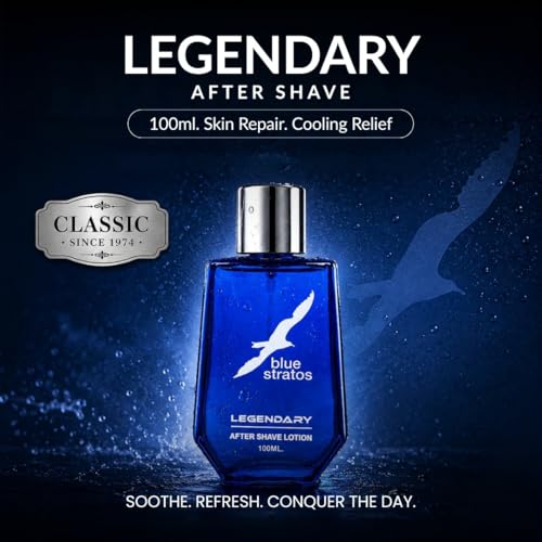 Image of Blue Stratos Legendary After Shave Lotion 100 ml | Skin Repair After Shave lotion For Cooling & immediate Relief | calms and soothes skin | Daily Use Aftershave Lotion for Men.
