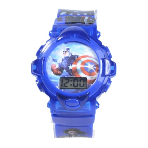 Relógio Infantil Menino Personagens Capitão América Luz Som (AZUL)