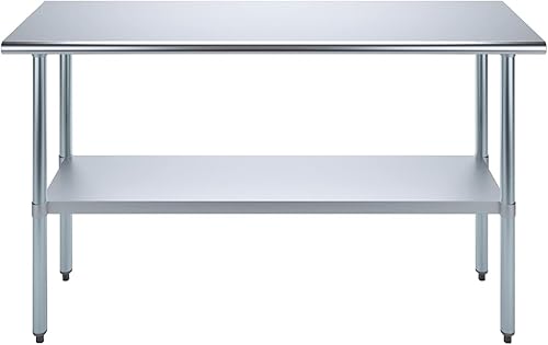 Miniatura 3 de Express KitchQuip Mesa de preparación de acero inoxidable resistente con certificación NSF para uso doméstico y comercial con estante galvanizado,