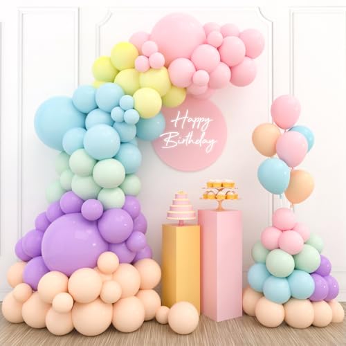 Kit de Arco Globos Pastel Cumpleaños, 110 Piezas Macarrón Rosa Azul para Bodas, Bautismo, Decoración Baby Shower (Rosa 18/12/10/5 Pulgadas)