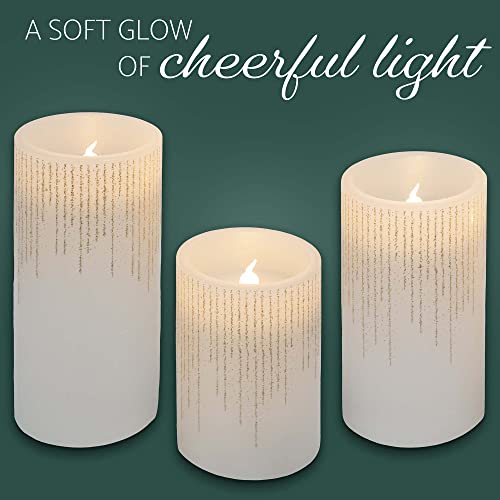 Image of Elanze Designs Raindrop Gold Tone Glitter 6 inch Wax LED Flameless Pillar Candles Set of 3