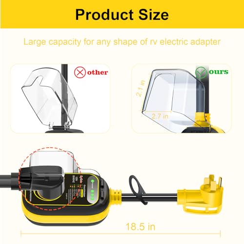 Image of EyGde 50 Amp to 30 Amp RV Adapter with Surge Protector Waterproof - Patented 4500J RV Circuit Analyzer Voltage Protector for Camper Travel Trailer - with Easy to Use Handle