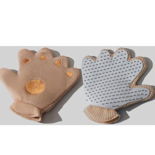 Zoocozy 2 in 1 Pet Hair Removal Glove for Cat Dog, Indoor Cat Grooming Gloves, Pet Washing Brush for Shedding Massage - Double-Sided Available(Brown)