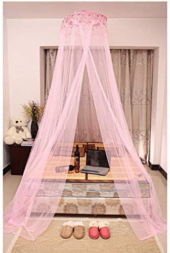 Miniatura 3 de Cama doble matrimonial Queen colgante Mosquitera Cúpula rosa con gancho tornillo, red para habitación de niñas