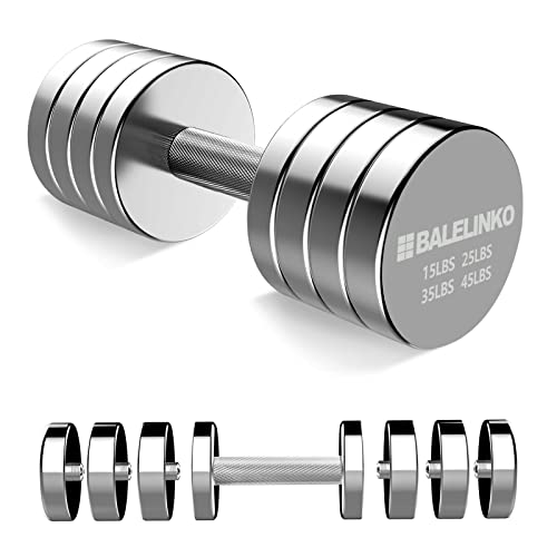 Balelinko Steel Dumbbell Weight Adjustable Chrome Dumbbell with Knurled Handle, Anti-Drop & Non-Slip Dumbbell for Men and Women, 15LBS 25LBS 35LBS 45LBS Adjustable