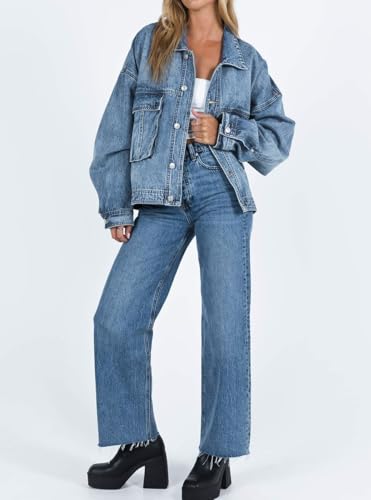 chouyatou Women's 2025 Fall Boyfriend Denim Jacket Y2K Casual Button Down Oversized Jean Jacket Shackets4