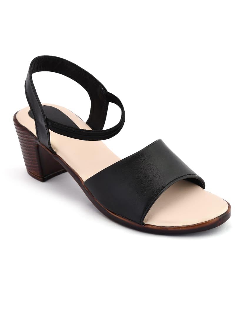 Parroty Womens Leather Comfortable Block Heel Sandle with Ankle Strap (Black, 5) (B0D6MWWPBJ) Amazon Price History, Amazon Price Tracker