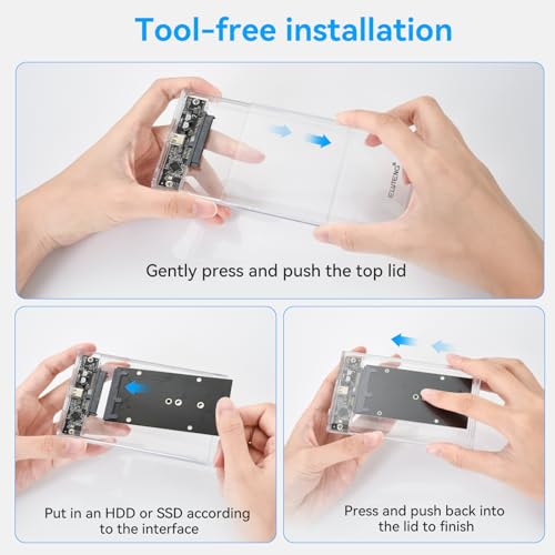 ELUTENG 2.5'' Hard Drive Enclosure 5Gbps USB 3.0 to SATA External Hard Drive Enclosure Tool Free Hard Drive Case for 7mm 9.5mm HDD SSD 4TB Capacity Support UASP Compatible with WD Seagate Samsung