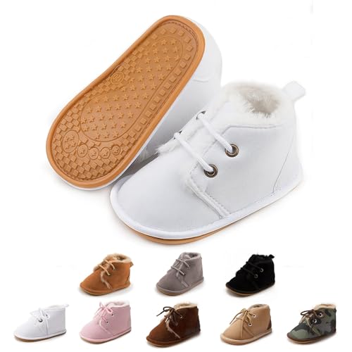 Image of Zoolar Baby Unisex Warm Snow Boots Newborn Leather Fur Lace Up Ankle Anti-Slip Rubber Texture Sole Toddler Prewalker Winter Crib Shoes