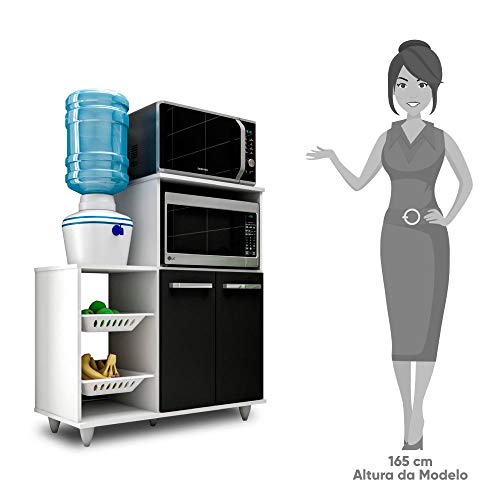 Armário Multiuso com Fruteira e Nicho Micro-ondas 2 Portas Munique Branco/Preto - Mpozenato