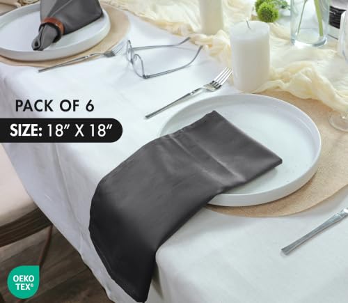 Image of Ruvanti Cloth Napkins Set of 6, Cotton Enrich 18 inchx18 inch - Dark Grey