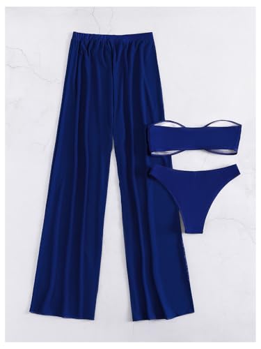 SOLY HUX Women's 3 Piece Swimsuit Bandeau Bikini Sets Bathing Suit with Cover Up Pants3