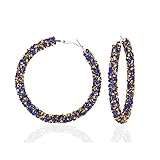 Pendientes de aro con purpurina, círculo completo, redondo, diamantes de imitación, oro azul