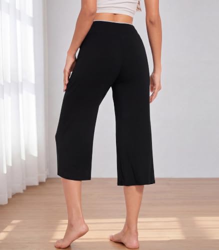Image of WiWi Bamboo Viscose womens capri pants Wide Leg Pajama Super Soft Lounge knit Sleep shorts Cooling Pj Bottoms S-XXL