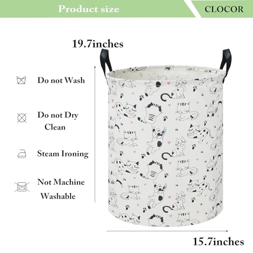 CLOCOR Cat Laundry Basket,Waterproof Baby Girls Nursery Hamper, Girls' Room Decor,Kids Toys Storage Bin,Gift Basket(Black & White Cat