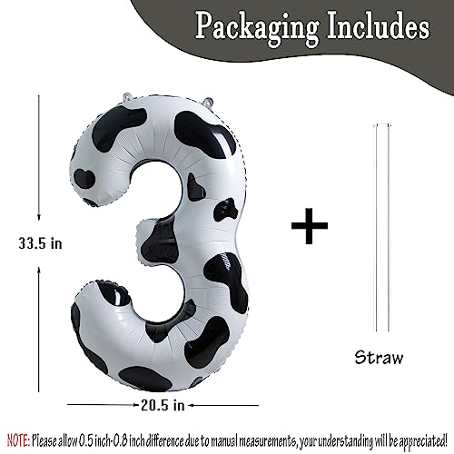 Image of Cow Print Number 3 Balloon, Large 40 Inch Cow Number Birthday Balloons | Helium Foil Mylar Balloon Cow Themed Birthday Party Decorations | Farm Barn Decor for kids,Girl,Boy