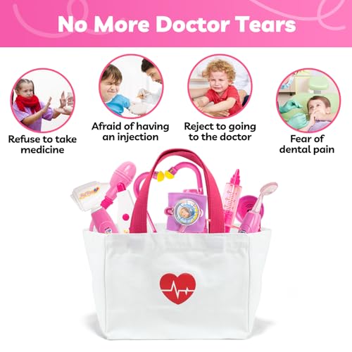 Image of Liberry Doctor Kit Toys for Toddlers 3 4 5 Years with Light & Sound, Pink | Smooth Edges, Durable Plastic, Portable Medical Bag, Pretend Stethoscope, Educational Role Play, Birthday Gift for Girls