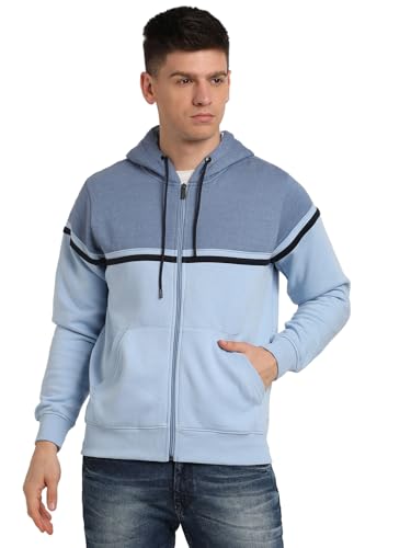 Sweat à capuche homme bleu clair zippé en polycoton pour éviter le froid et la transpiration