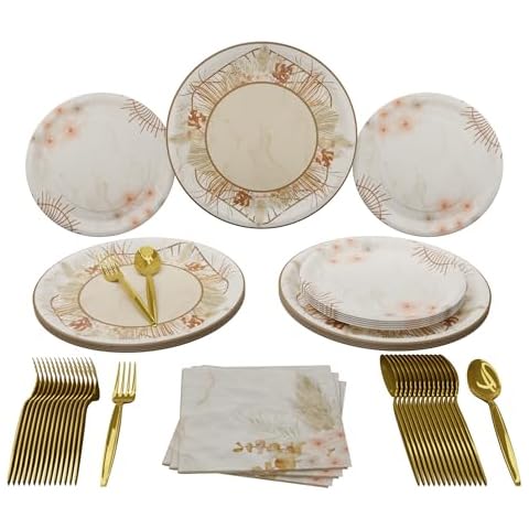 Blue Orchards Bohemian Party Supplies (108 Pieces for 20 Guests) - Boho Chic Party, Rustic and Eclectic Theme Decorations, Floral Baby Shower, Bohemian Party Decorations Cover