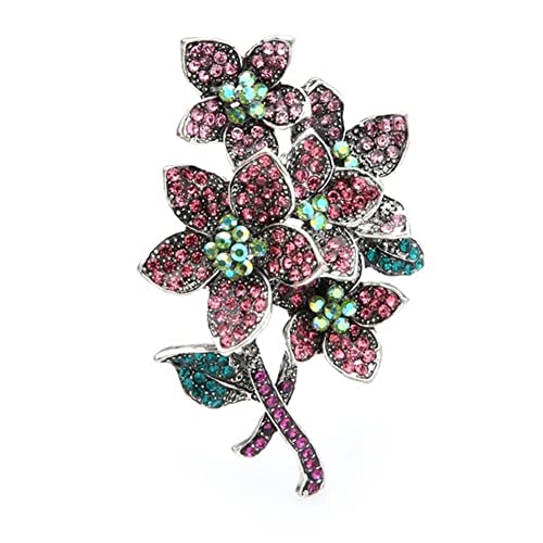 QQYDZSW Spilla vintage con strass a forma di fiore, da donna, in lega, rosa, verde, per matrimoni e occasioni casual (rosa)