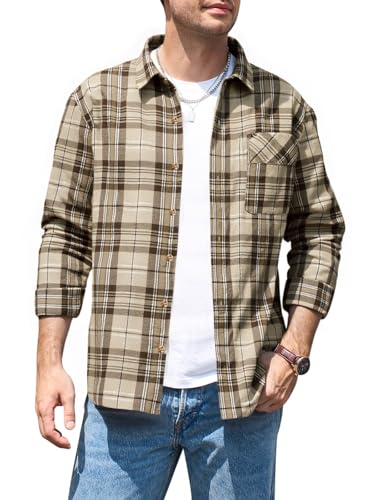 Runcati Herren Hemd Langarm Kariert Flanellhemd Button Down...