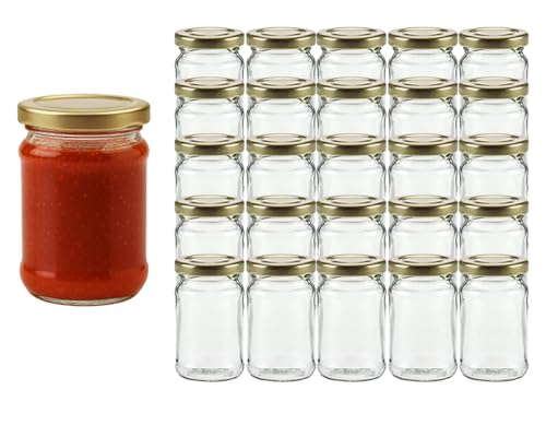 24 x Vorratsgläser-Set mit Schraub-Deckel Deckelfarbe Gold Füllmenge 107 ml Rundgläser Einmachgläser Marmeladengläser Honig, Gläser, Portionsgläser, Probiergläser, Imker