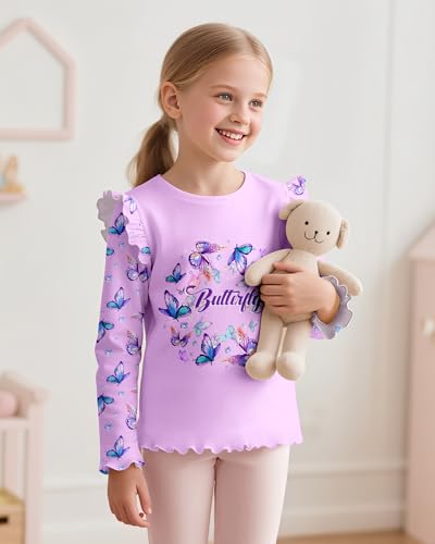 Image of Girls Long Sleeve Shirts Kids Crewneck T-Shirt Toddler Girl Unicorn Mermaid Ruffle Graphic Tees Fall Soft Tops 3-8 T