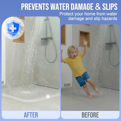 Jobon Shower Threshold Water Dam Guard- (138 Inch) Collapsible Silicone Barrier for Walk-in Showers - Self-Adhesive Bathroom Floor Water Stopper for Wet/Dry Separation - Transparent by Jobon - Used condition - Image 4