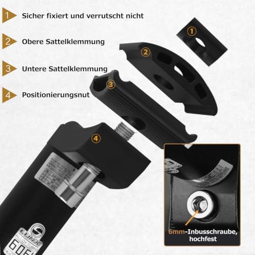 Azarxis Fahrrad Sattelstütze aus Aluminium, Leichtgewichtige Sattelstange für MTB & Rennrad (G - Schwarz, 27.2 x 400 mm) – Ansicht 3