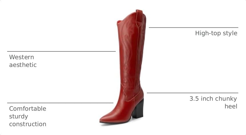 Image of DREAM PAIRS Cowboy Boots For Women, Comfortable Pull On Zipper Chunky Heel Pointed Toe Embroidered Western Cowgirl Knee High Boots