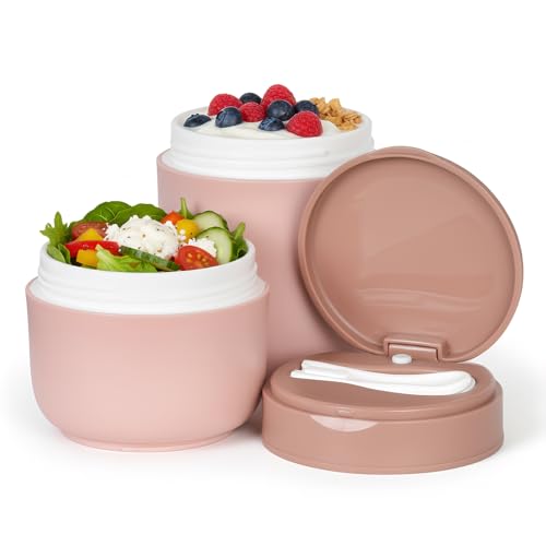 Colexy Tazza Colazione, Tazza Cereali, Tazzas Colazione Portatile con Cucchiaio, Doppio Strato Contenitore Yogurt, Bicchiere Muesli Riutilizzabile per Avena, Spuntini e Pranzo a Scuola (Rosso)