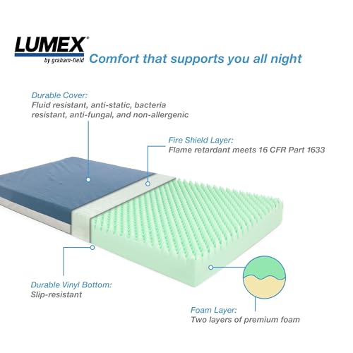 Image of Lumex Select Hospital Bed Mattress, Multi-Layer Medical Foam, Fluid-Resistant, Twin XL, 35x80 inch
