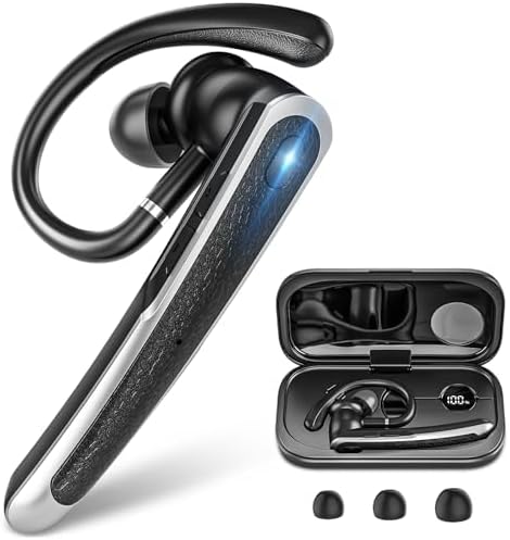 Bluetooth Headset, Wireless Bluetooth Earpiece with LED Display Charging Case, V5.3 Hands Free Noise Canceling Headphones with Dual-Mic for Computer/Laptop/Cell Phones/Home/Office/Trucker