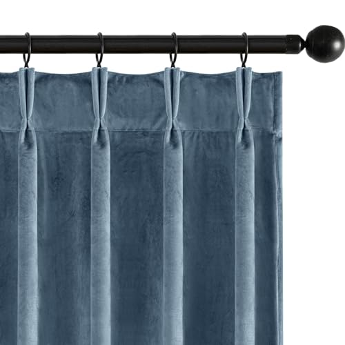 Image of MIULEE Stone Blue Velvet Curtains 90 inches Long, Pinch Pleated Blackout Drapes with Hooks, Thermal Insulated Pinch Pleat Panels for Bedroom Living Room, 2 Panels
