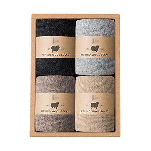 Classic Breathable Comfortable 4 Pairs Women Heavyweight Thick Wool Socks - Soft Warm Comfort Winter Crew Socks Thermal Classic Chunky Knit Socks Multicolor One Size Business Mid Calf Dress Socks