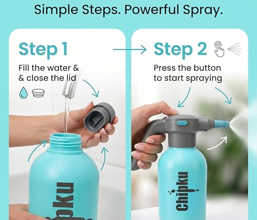 Image of Chipku 2L Electric Portable Automatic Plant Sprayer Pump with USB Type-C Charging | Adjustable Nozzle | Battery Indicator | Water Spray Bottle for Gardening, Car /Bike Wash, Home Cleaning & Sanitizing
