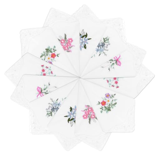 Aysatogc 12PCS Ladies Handkerchiefs, Embroidery Lace Handkerchiefs Vintage Floral Lace Hankies Cotton for Women Party Tea Wedding Party Favors