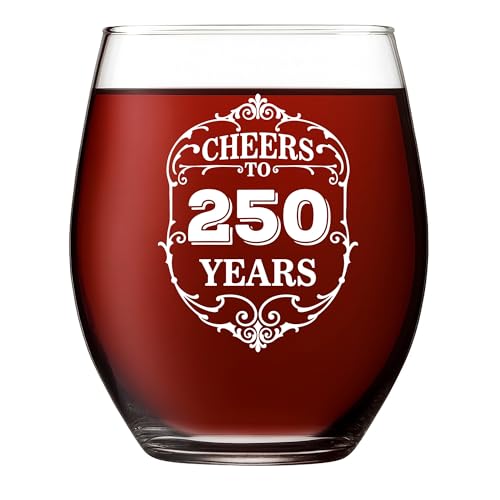 Kropsis 17 oz Laser Engraved Wine Glass – Elegant “Cheers to 250 Years” – 250th Anniversary Etched Design – Permanent, Fade‑Proof Laser Engraving – Elegant Commemorative Wine Glass