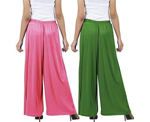Image of Buy That Trendz M to 4XL Cotton Viscose Loose Fit Women M to 6XL Flared Wide Leg Palazzo Pants for Rose Jade Green 2 of Pack Combo Large