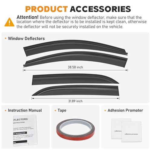 Image of Shatterproof Taped-On Window Deflectors for Chevrolet (Chevy) Equinox 2018-2024, Rain Guards, Window Visors for Cars, Vent Deflector, 4pcs