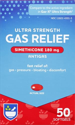 Rite Aid Ultra Strength Gas Relief, Simethicone Softgels Antigas, 180 mg - 50 Count | Gas and Bloating Relief | Anti Gas | Bloating Relief for Women and Men