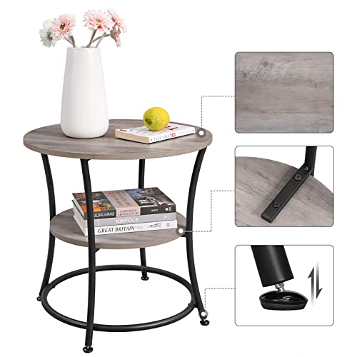 Vasagle Side Table, Round End Table With 2 Shelves For Living Room, Bedroom, Small Table With Steel Frame For Smaller Spaces, Outdoor, Greige And Black #TOP6