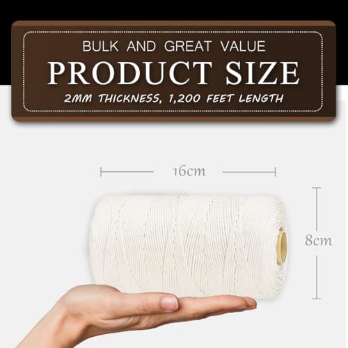 Image of SMART&CASUAL 1,200 Feet 2mm Cotton Butcher Twine String Soft Food Safe for Cooking Craft Baker Kitchen Meat Turkey Sausage Roasting Gift Wrapping Gardening Crocheting Knitting